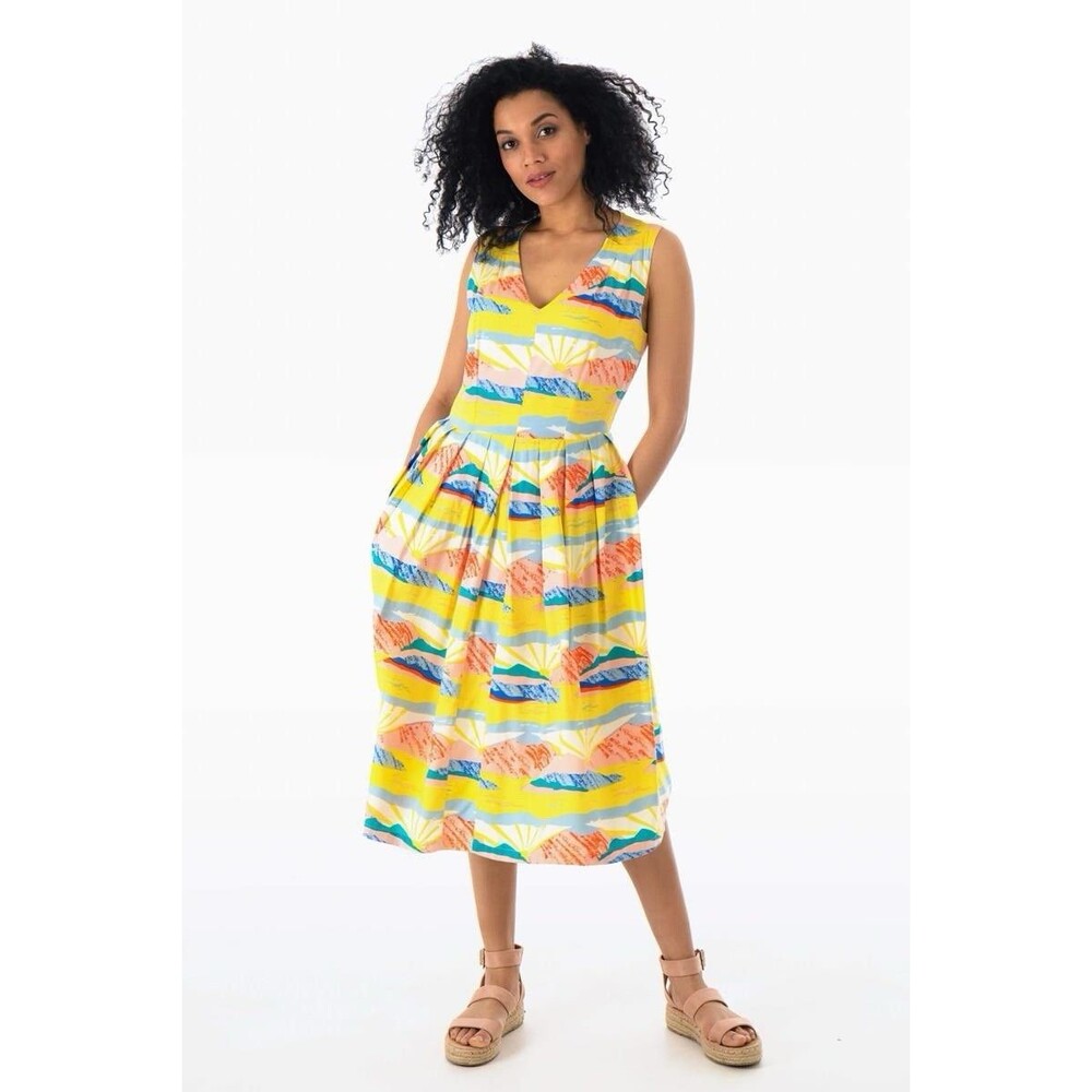 Emily and Fin M Josie V Neck Midi Dress Paintbox Valley POCKETS Colorful Breezy